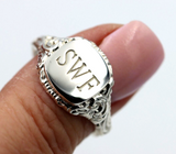 Size W Genuine Solid Sterling Silver Square Engraved Signet Ring + Engraving