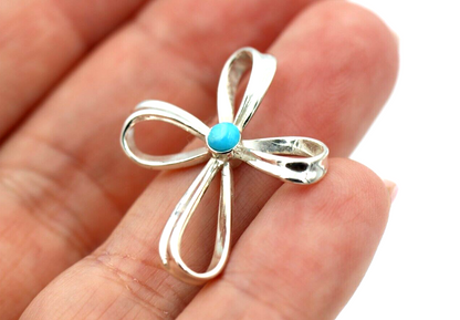 Kaedesigns, New Genuine Sterling Silver Cross Blue Turquoise Set Cross Pendant