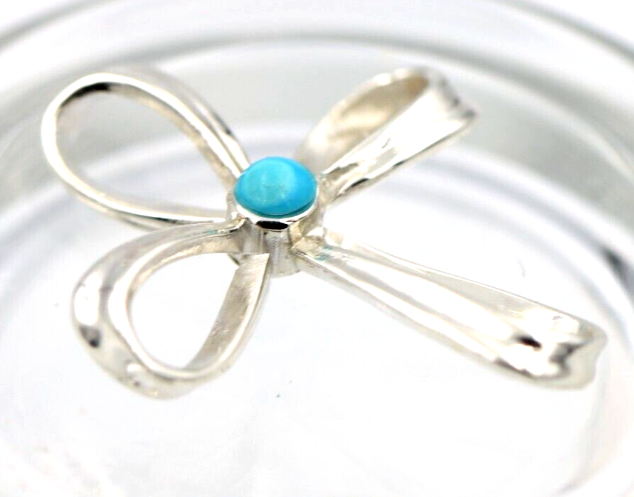 Kaedesigns, New Genuine Sterling Silver Cross Blue Turquoise Set Cross Pendant