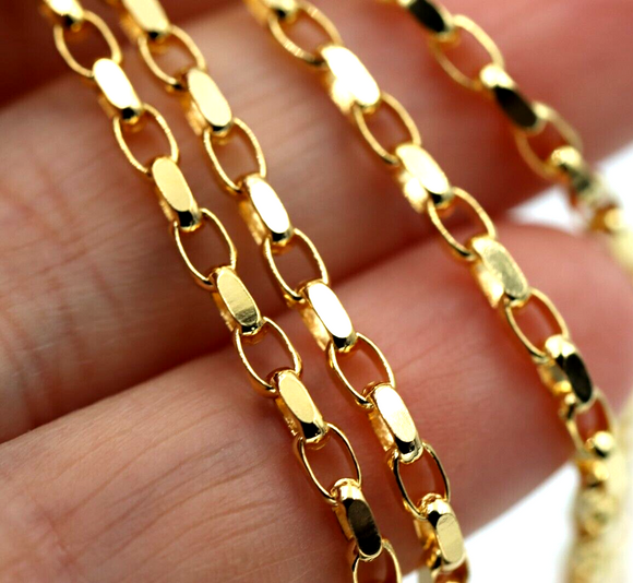 Genuine 9ct Yellow Gold Diamond Cut Oval Belcher Chain Necklace 50cm