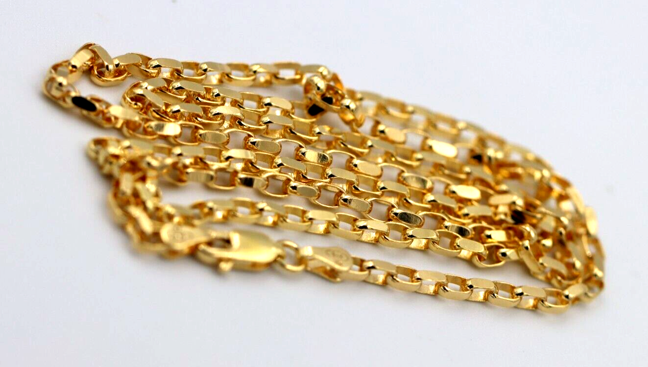 Genuine 9ct Yellow Gold Diamond Cut Oval Belcher Chain Necklace 50cm