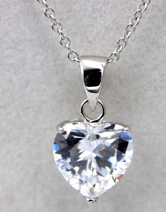 Sterling Silver White CZ Heart Pendant with 45cm Chain + 5cm Extender