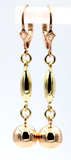 9ct Yellow & Rose Gold 8mm Ball Long Drop Earrings + Rose Continental Hooks