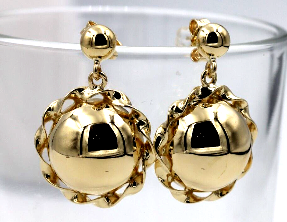 9ct Yellow, Rose or White Gold Twisted 16mm Half Ball Stud Ball Earrings