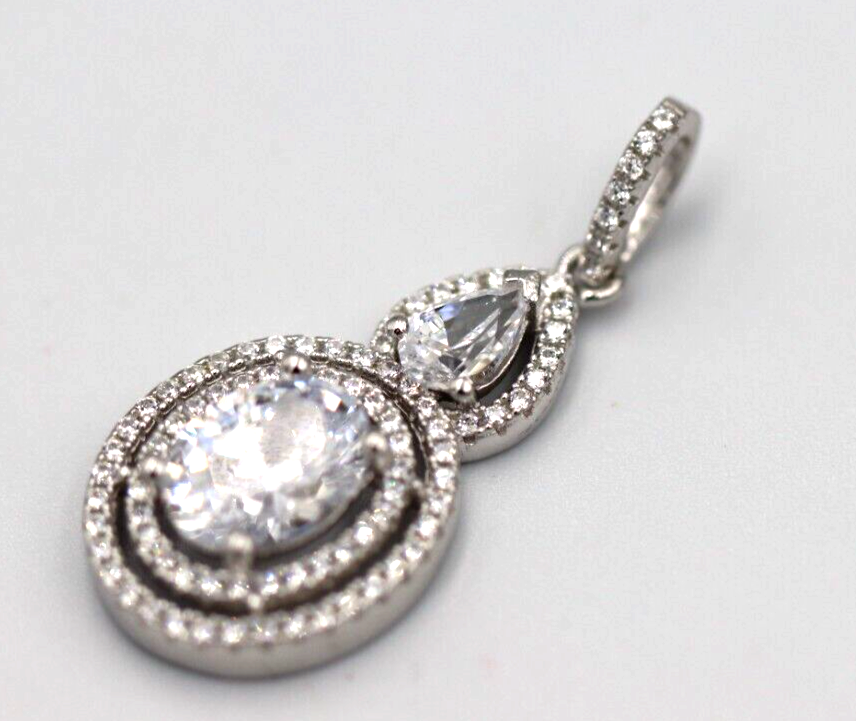 Genuine Cubic Zirconia 925 Sterling Silver Oval Fancy Pendant