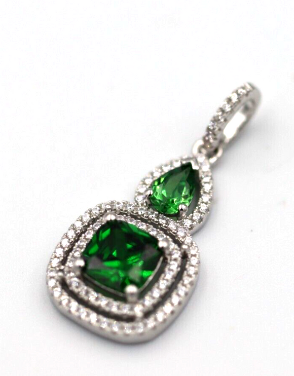 Genuine Cubic Zirconia 925 Sterling Silver Round Green Emerald Pendant