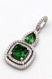 Genuine Cubic Zirconia 925 Sterling Silver Round Green Emerald Pendant