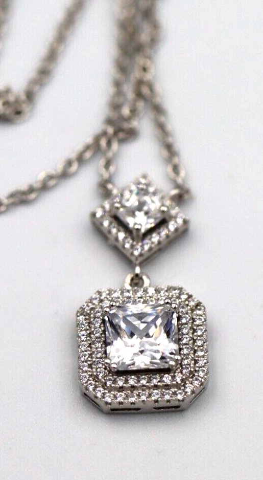 Genuine Cubic Zirconia 925 Sterling Silver Pendant + Necklace  *