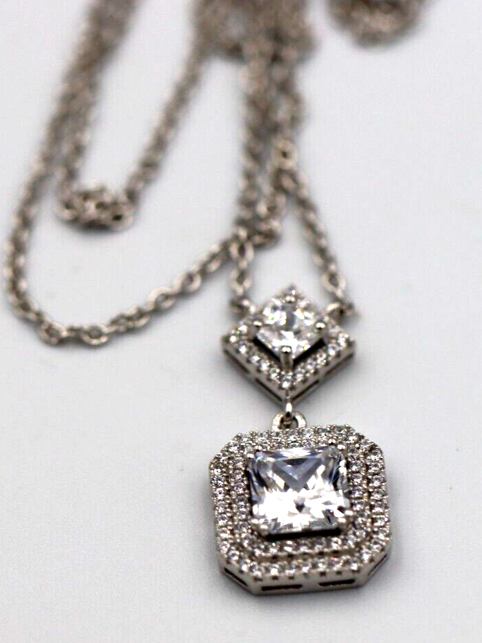 Genuine Cubic Zirconia 925 Sterling Silver Pendant + Necklace  *