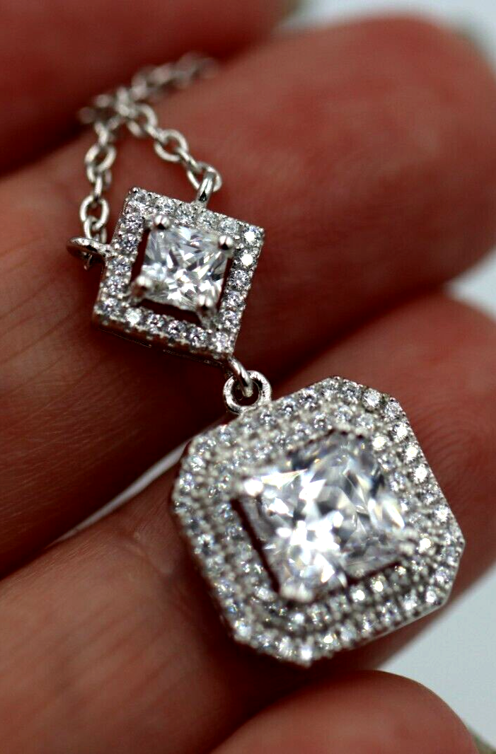 Genuine Cubic Zirconia 925 Sterling Silver Pendant + Necklace  *