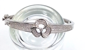 Sterling Silver 925 Flower Oval CZ 65mm x 55mm Wide Hinged Bangle -Free post
