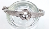 Sterling Silver 925 Flower Oval CZ 65mm x 55mm Wide Hinged Bangle -Free post