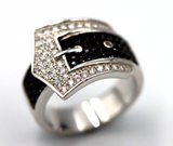 Size M.5 Sterling Silver Buckle Black+ Clear Cubic Zirconia Ring- Free post