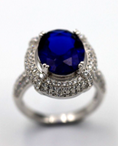 Size L Sterling Silver Created Blue Sapphire Cubic Zirconia Ring - Free post