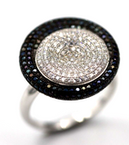 Size Q Sterling Silver Black + Clear Cubic Zirconia Dress Ring