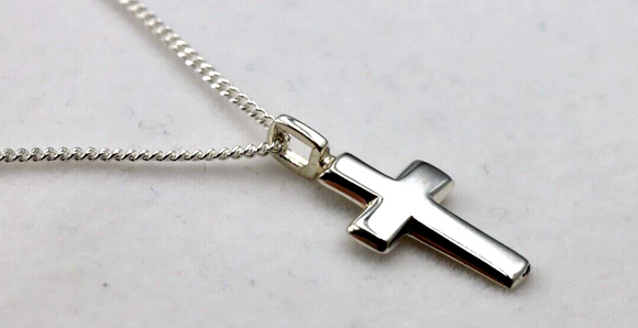 Sterling Silver Small Cross Pendant + 55cm Curb Necklace-Free post