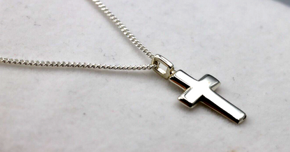 Sterling Silver Small Cross Pendant + 55cm Curb Necklace