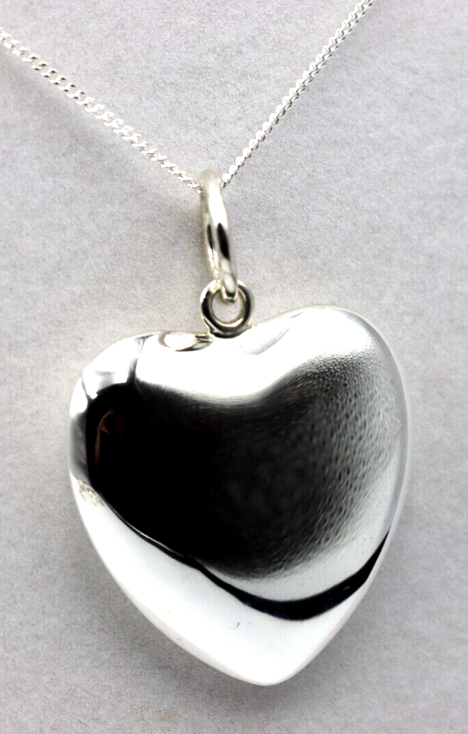 Sterling Silver Large Bubble Heart Pendant + 55cm Curb Necklace-Free post