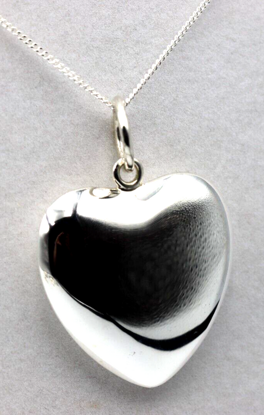 Sterling Silver Large Bubble Heart Pendant + 55cm Curb Necklace-Free post