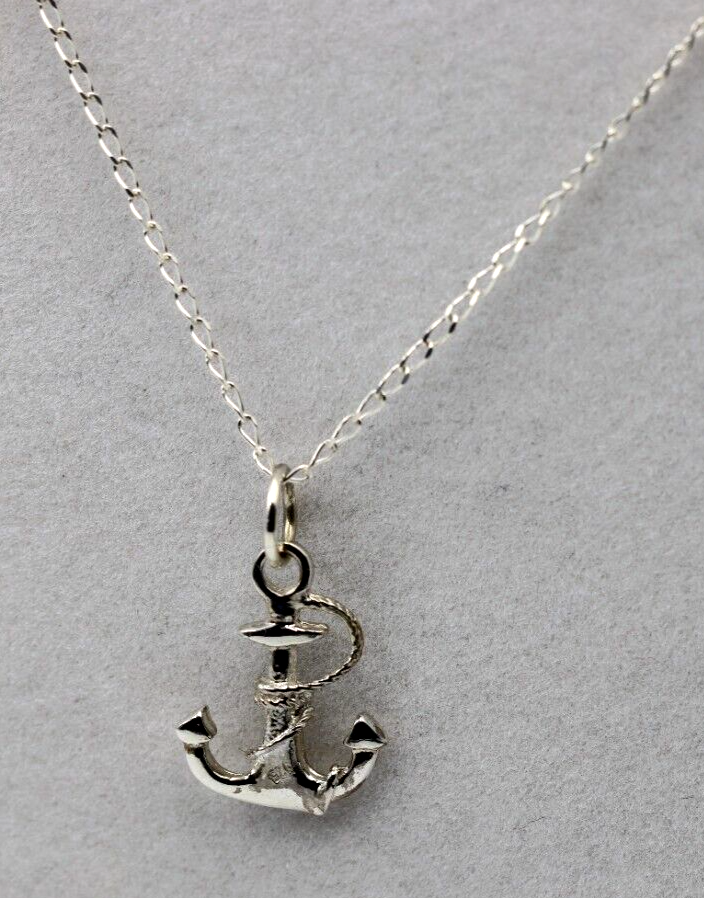 Sterling Silver Anchor Pendant + 60cm Curb Necklace