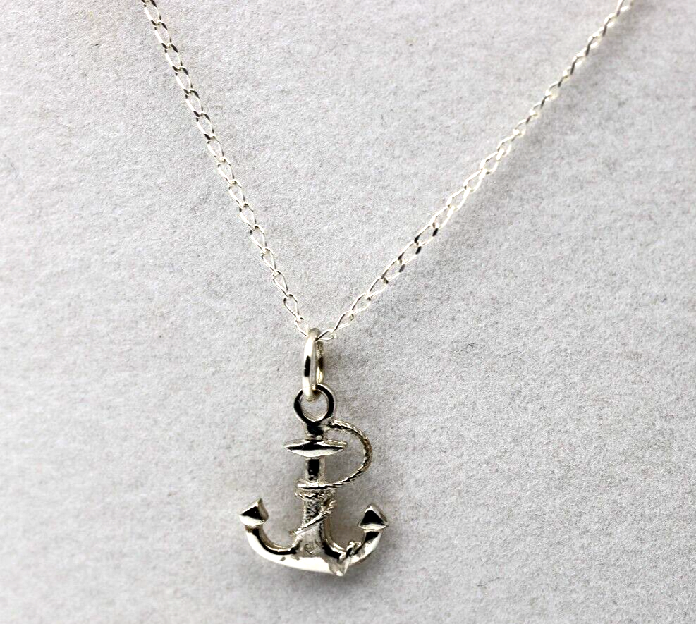 Sterling Silver 925 Anchor Pendant + 60cm Curb Necklace