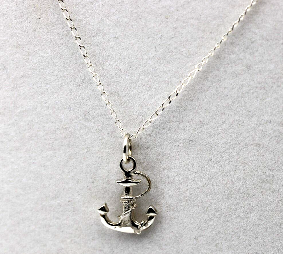 Sterling Silver Anchor Pendant + 60cm Curb Necklace- Free Express Post