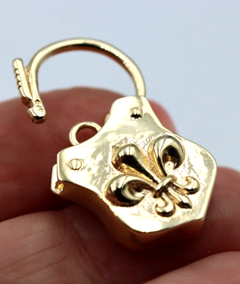 Genuine 9ct 9k Yellow Gold Shield Double Sided Heart Pendant Padlock *Free post