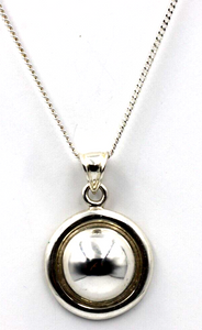 Sterling Silver Large Round Plain Pendant + 55cm Curb Necklace -Free post