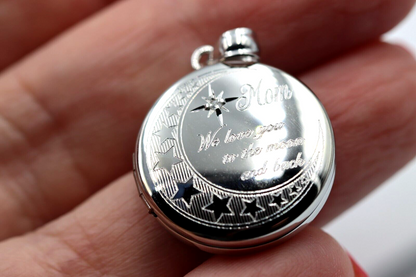 Sterling Silver Diamond Set Engraved Locket Mom for 2 pictures