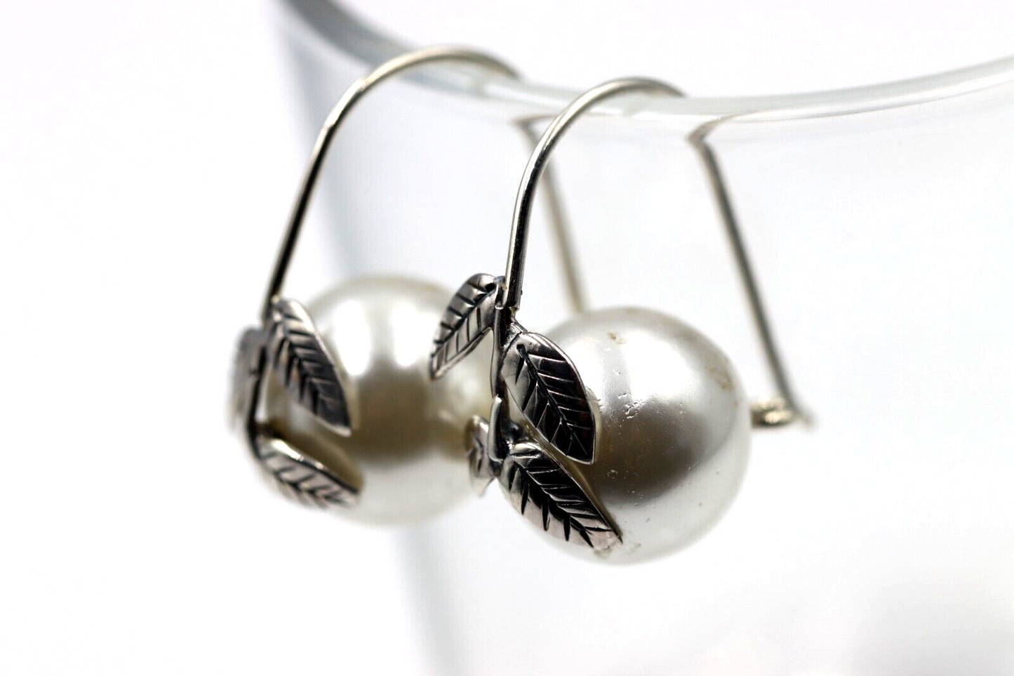 Genuine Sterling Silver 12mm Freshwater Leaf Pearl with Hook Earrings