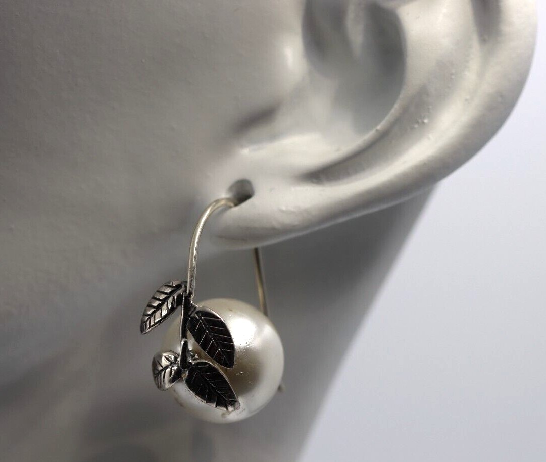 Genuine Sterling Silver 12mm Freshwater Leaf Pearl with Hook Earrings