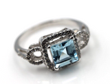 Size S / 9 Genuine Sterling Silver Ring Blue Topaz CZ Ring - Free express post