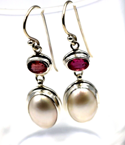 Genuine Sterling Silver Tourmaline & Mabe Pearl Earrings