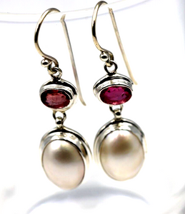 Genuine Sterling Silver Tourmaline & Mabe Pearl Earrings -Free express post