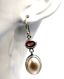 Genuine Sterling Silver Tourmaline & Mabe Pearl Earrings -Free express post