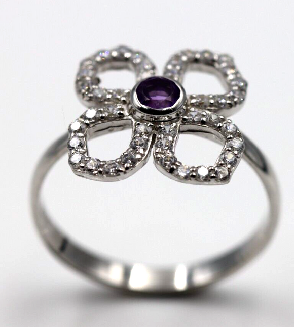 Kaedesigns Size S Sterling Silver 925 Amethyst CZ Flower Ring -Free express post