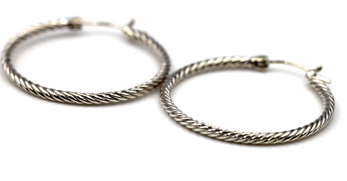 Genuine New 40mm Sterling Silver Hoop 925 Twisted Earrings