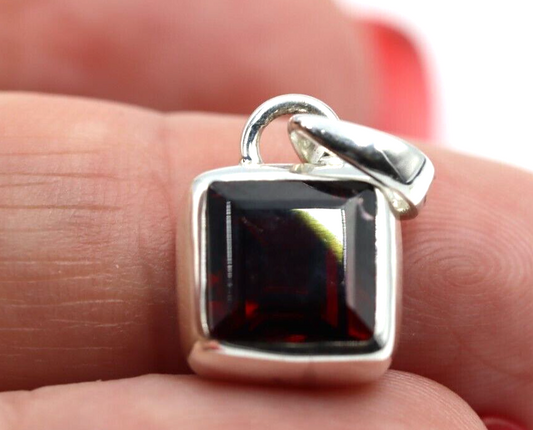 Sterling Silver Bezel Set Natural Garnet Pendant / Charm