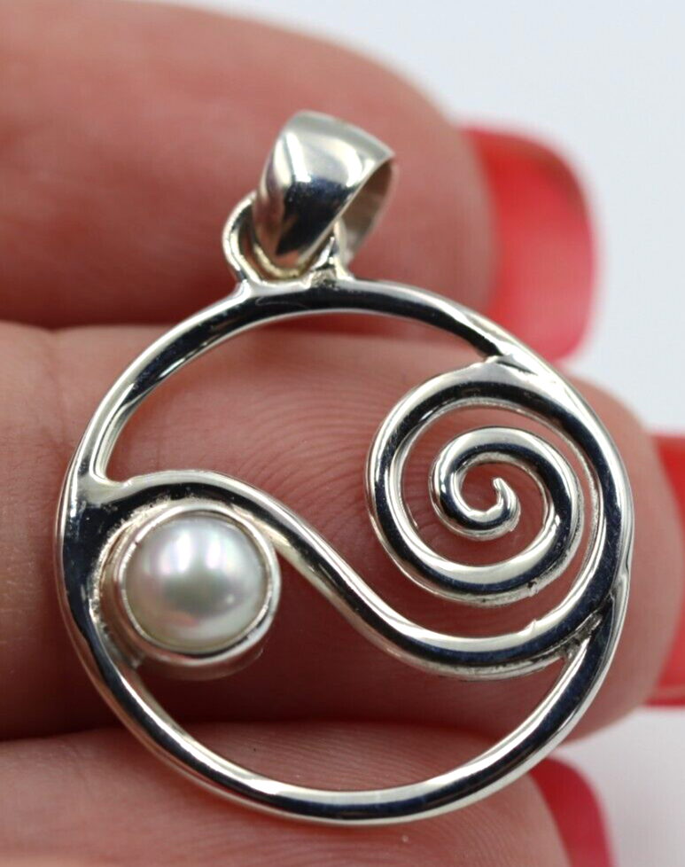 Genuine Sterling Silver Freshwater Pearl Swirl Pendant