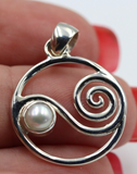 Genuine Sterling Silver Freshwater Pearl Swirl Pendant *Free Express Post