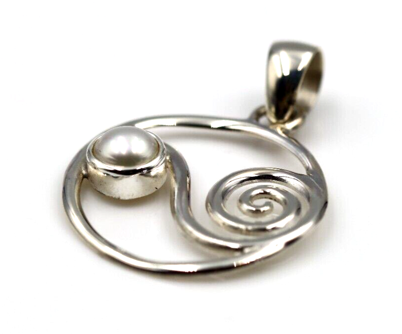 Genuine Sterling Silver Freshwater Pearl Swirl Pendant