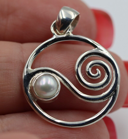 Genuine Sterling Silver Freshwater Pearl Swirl Pendant