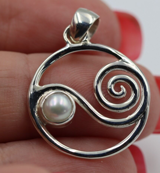 Genuine Sterling Silver Freshwater Pearl Swirl Pendant