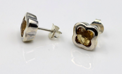 Genuine Sterling Silver Clover Yellow Citrine Earrings