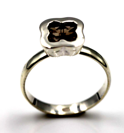 Size N Genuine Sterling Silver Smoky Quartz Clover Ring