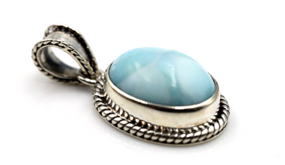 Sterling Silver Solid Oval Cabochon Larimar Blue Cabochon Pendant