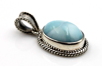 Sterling Silver Solid Oval Cabochon Larimar Blue Cabochon Pendant