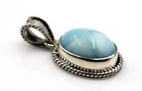 Sterling Silver Solid Oval Cabochon Larimar Blue Cabochon Pendant Free post