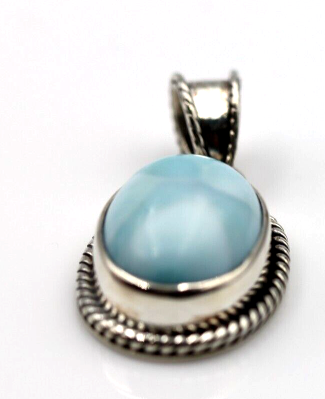 Sterling Silver Solid Oval Cabochon Larimar Blue Cabochon Pendant