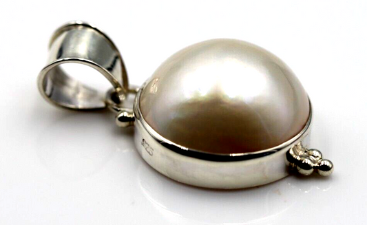 Sterling Silver 15mm White Half Mabe Pearl Ball Button Pendant